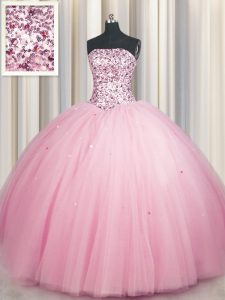 Big Puffy Sleeveless Lace Up Floor Length Sequins Quince Ball Gowns