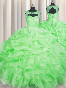 Excellent Scoop Floor Length Lace Up Sweet 16 Quinceanera Dress for Military Ball and Sweet 16 and Quinceanera with Bead