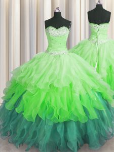 Extravagant Multi-color Sleeveless Beading and Ruffles and Ruffled Layers and Sequins Floor Length Ball Gown Prom Dress