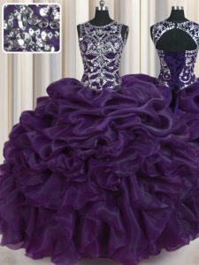 Scoop Sleeveless Organza 15 Quinceanera Dress Beading and Pick Ups Lace Up