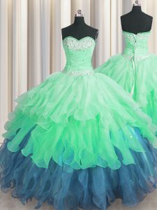 Exceptional Sequins Ruffled Floor Length Ball Gowns Sleeveless Multi-color Quinceanera Gown Lace Up