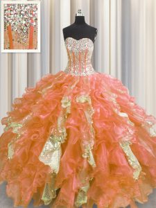 Sequins Visible Boning Ball Gowns Quinceanera Dresses Multi-color Sweetheart Organza and Sequined Sleeveless Floor Lengt