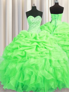 Elegant Sleeveless Beading and Ruffles and Pick Ups Lace Up Ball Gown Prom Dress