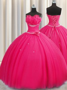 Handcrafted Flower Sleeveless Lace Up Floor Length Beading and Sequins and Hand Made Flower Quinceanera Dress