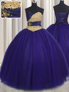 Gorgeous Ball Gowns Quinceanera Dress Royal Blue Sweetheart Tulle Sleeveless Floor Length Lace Up