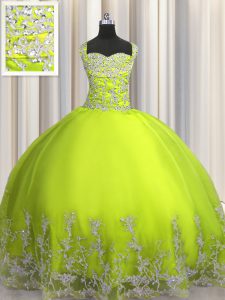 Floor Length Yellow Green Quinceanera Dress Tulle Sleeveless Beading and Appliques