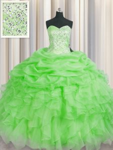 Ball Gowns Sweetheart Sleeveless Organza Floor Length Lace Up Beading and Ruffles Sweet 16 Dress