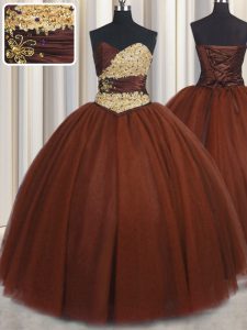 Burgundy Lace Up Quinceanera Dresses Beading and Appliques Sleeveless Floor Length