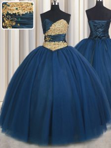 Teal Sweetheart Neckline Beading and Ruching and Belt Quinceanera Gown Sleeveless Lace Up