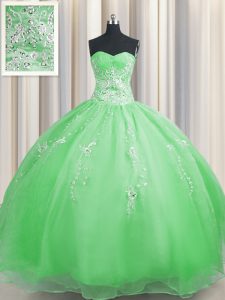 Flare Zipper Up Ball Gowns Organza Sweetheart Sleeveless Beading and Appliques Floor Length Zipper Quince Ball Gowns