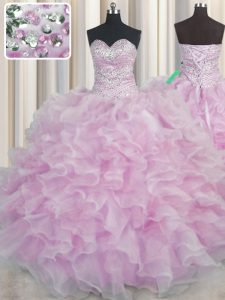 Bling-bling Floor Length Lilac Quinceanera Gown Sweetheart Sleeveless Lace Up