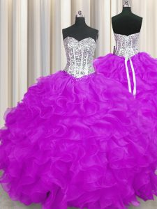 Captivating Floor Length Purple 15th Birthday Dress Sweetheart Sleeveless Lace Up