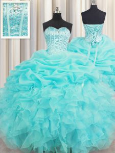 Visible Boning Baby Blue Quinceanera Gown Military Ball and Sweet 16 and Quinceanera and For with Beading and Ruffles an
