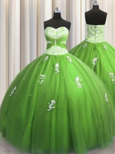 Decent Green Sweet 16 Quinceanera Dress Military Ball and Sweet 16 and Quinceanera and For with Beading and Appliques Sw