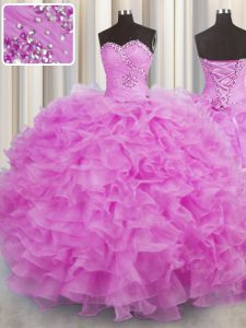 Lilac Sweet 16 Quinceanera Dress Military Ball and Sweet 16 and Quinceanera and For with Beading and Ruffles Sweetheart 