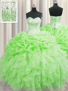 Fancy Visible Boning Sweetheart Sleeveless Organza Quinceanera Gowns Beading and Ruffles and Pick Ups Lace Up