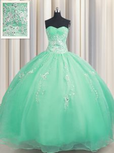 Fashion Zipper Up Apple Green 15th Birthday Dress Military Ball and Sweet 16 and Quinceanera and For with Beading and Ap