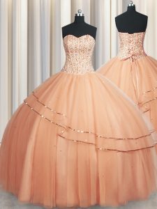 Captivating Visible Boning Really Puffy Peach Quinceanera Gown Military Ball and Sweet 16 and Quinceanera and For with B
