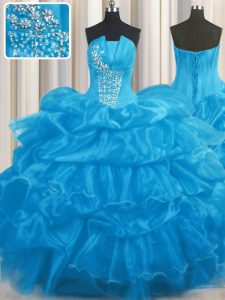Sumptuous Pick Ups Floor Length Baby Blue Sweet 16 Dresses Strapless Sleeveless Lace Up