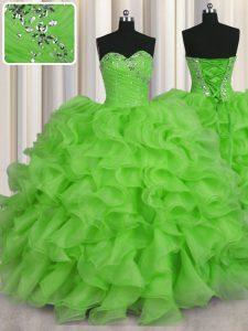 Ball Gowns Sweetheart Sleeveless Organza Floor Length Lace Up Beading and Ruffles Sweet 16 Dress