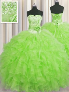 Handcrafted Flower Sleeveless Organza Lace Up 15th Birthday Dress for Military Ball and Sweet 16 and Quinceanera