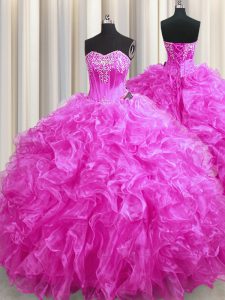 Stunning Sleeveless Sweep Train Lace Up Beading and Ruffles Quinceanera Gown
