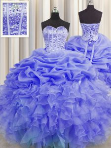 Beauteous Visible Boning Sweetheart Sleeveless Organza Sweet 16 Quinceanera Dress Beading and Ruffles and Pick Ups Lace 