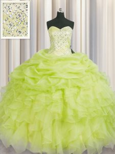 Yellow Green Sweetheart Neckline Beading and Ruffles Quinceanera Dresses Sleeveless Lace Up
