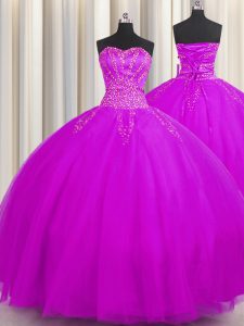 Really Puffy Sweetheart Sleeveless Lace Up Quinceanera Dresses Purple Tulle