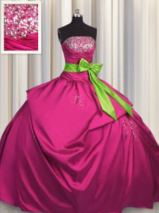 Modern Bowknot Floor Length Ball Gowns Sleeveless Fuchsia Sweet 16 Dress Lace Up