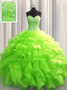 Visible Boning Quinceanera Gown Military Ball and Sweet 16 and Quinceanera and For with Beading and Ruffles Sweetheart S