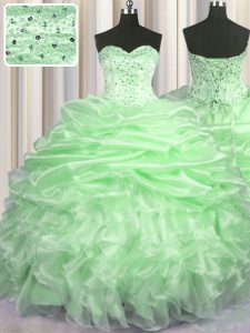 High Quality Sleeveless Brush Train Lace Up With Train Beading and Ruffles and Pick Ups Quinceanera Dresses