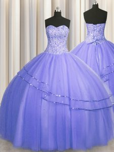Flare Visible Boning Puffy Skirt Floor Length Lace Up Sweet 16 Dresses Purple for Military Ball and Sweet 16 and Quincea