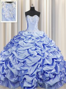 Discount Brush Train Sleeveless Sweep Train Beading and Pick Ups Lace Up Quinceanera Dresses
