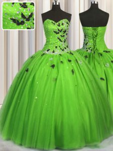 Floor Length Quinceanera Gowns Tulle Sleeveless Beading and Appliques