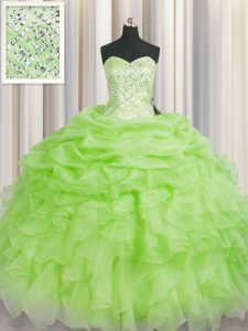 Fantastic Sleeveless Organza Floor Length Lace Up Ball Gown Prom Dress in with Beading and Ruffles