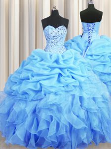 Organza Sleeveless Floor Length Ball Gown Prom Dress and Beading and Ruffles and Pick Ups