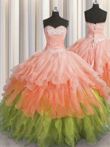 Beauteous Sequins Ruffled Ball Gowns Sweet 16 Dresses Multi-color Sweetheart Organza Sleeveless Floor Length Lace Up