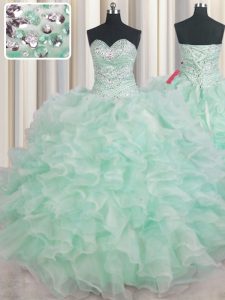 Apple Green Sleeveless Organza Lace Up Sweet 16 Dresses for Military Ball and Sweet 16 and Quinceanera