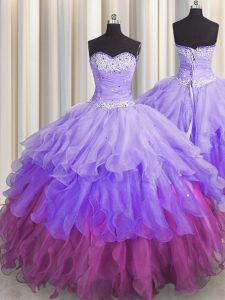 Excellent Organza Sleeveless Floor Length Sweet 16 Dress and Beading and Ruffles and Ruffled Layers and Sequins