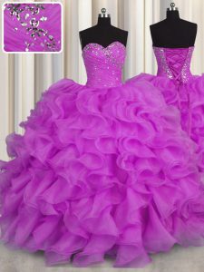 Cheap Ball Gowns Ball Gown Prom Dress Purple Sweetheart Organza Sleeveless Floor Length Lace Up