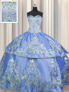 Vintage Blue Ball Gowns Beading and Embroidery Sweet 16 Dress Lace Up Taffeta Sleeveless Floor Length