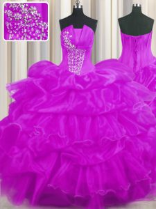 Pick Ups Ruffled Floor Length Ball Gowns Sleeveless Purple Quinceanera Dresses Lace Up