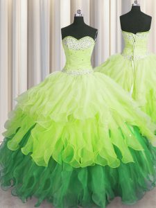 Beading and Ruffles and Ruffled Layers and Sequins Quinceanera Gowns Multi-color Lace Up Sleeveless Floor Length