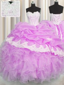 Glamorous Lilac Quinceanera Gowns Military Ball and Sweet 16 and Quinceanera and For with Beading and Appliques and Ruff