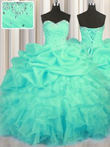 Turquoise Sweet 16 Dresses Military Ball and Sweet 16 and Quinceanera and For with Beading and Ruffles and Ruching and P