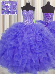 Modest Visible Boning Floor Length Purple Quinceanera Gowns Sweetheart Sleeveless Lace Up
