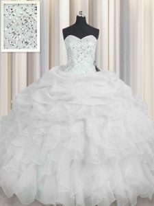 Sweetheart Sleeveless Lace Up Ball Gown Prom Dress White Organza