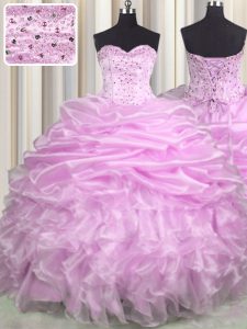 Lilac Sweetheart Neckline Beading and Ruffles and Pick Ups 15 Quinceanera Dress Sleeveless Lace Up