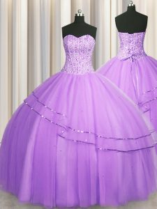 Spectacular Visible Boning Puffy Skirt Tulle Sleeveless Floor Length Quince Ball Gowns and Beading